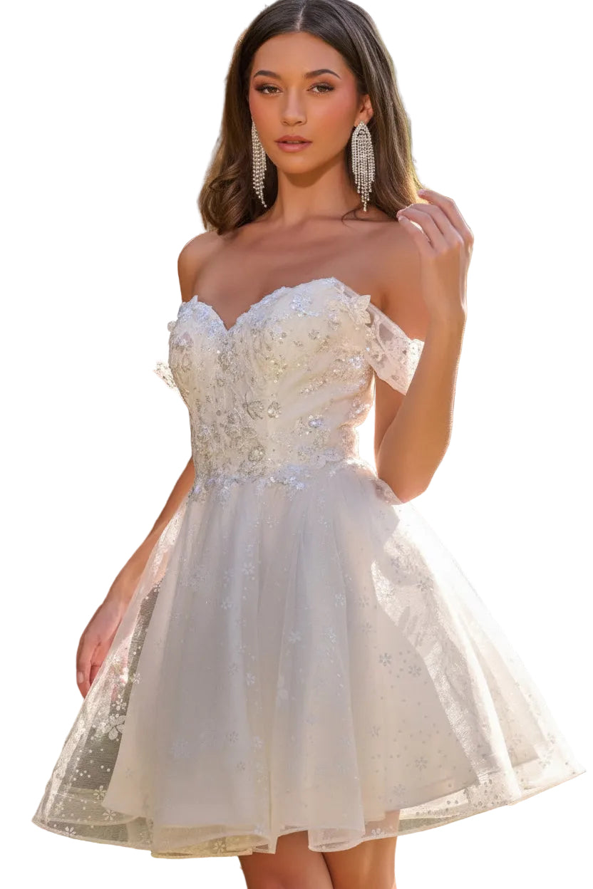 Off Shoulder Corset Glitter Flower