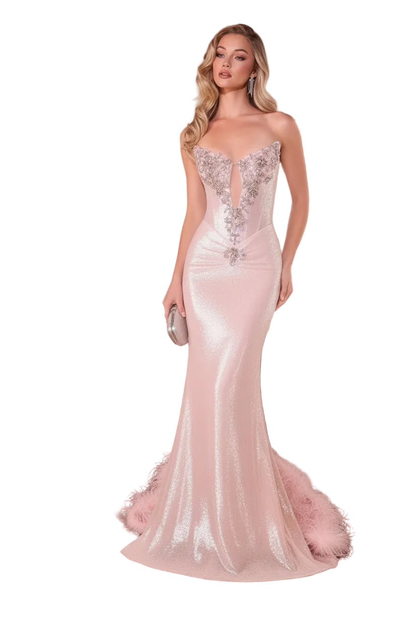 Dazzling sequin Gown with Crystal Illusion Neckline
