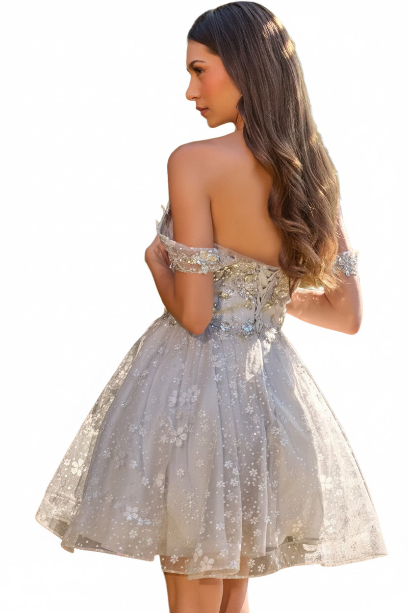 Off Shoulder Corset Glitter Flower