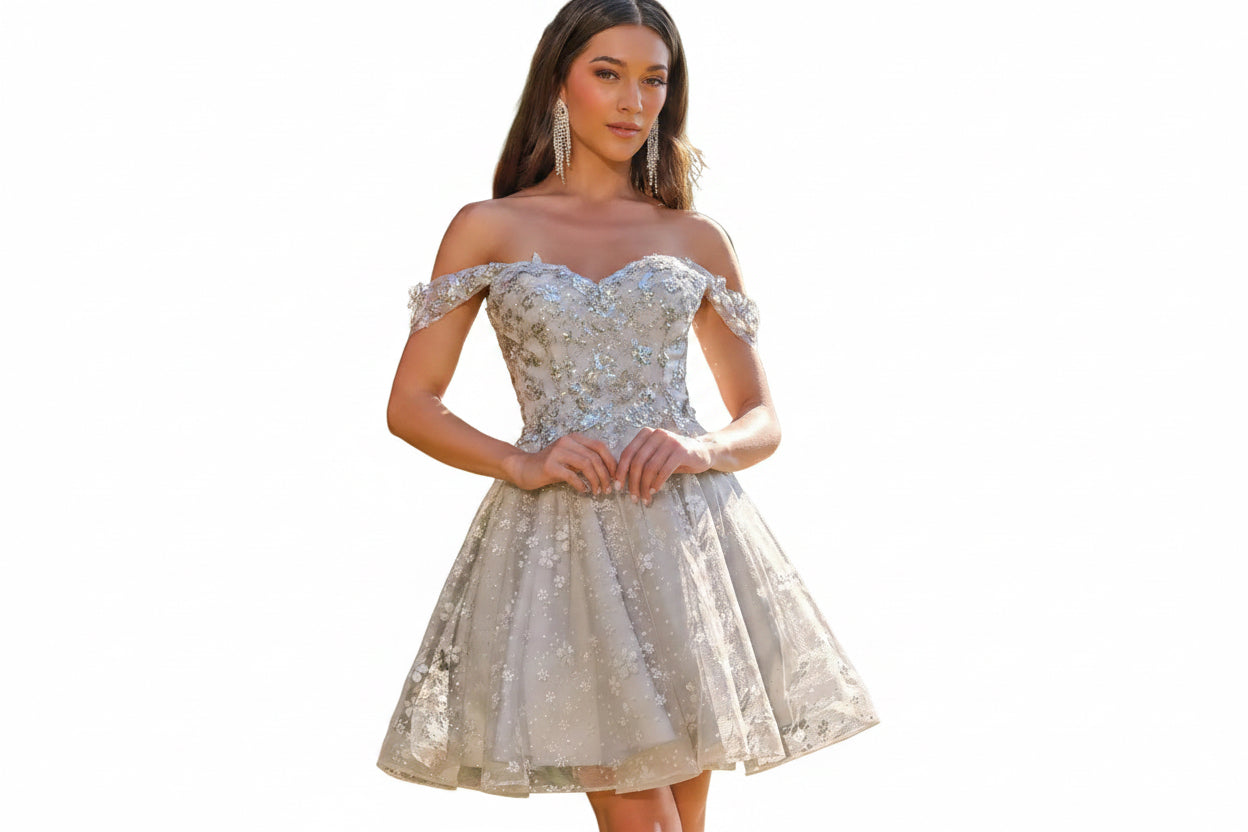 Off Shoulder Corset Glitter Flower