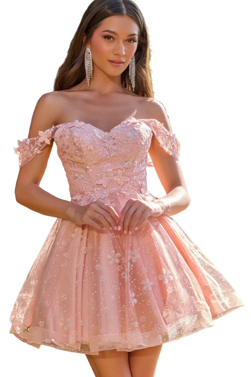 Off Shoulder Corset Glitter Flower