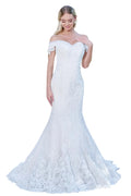 Cut-Away Shoulder Embroidered Wedding Gown