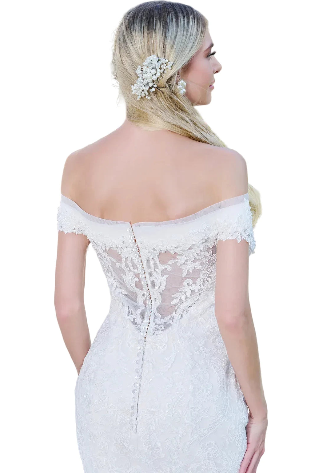 Cut-Away Shoulder Embroidered Wedding Gown