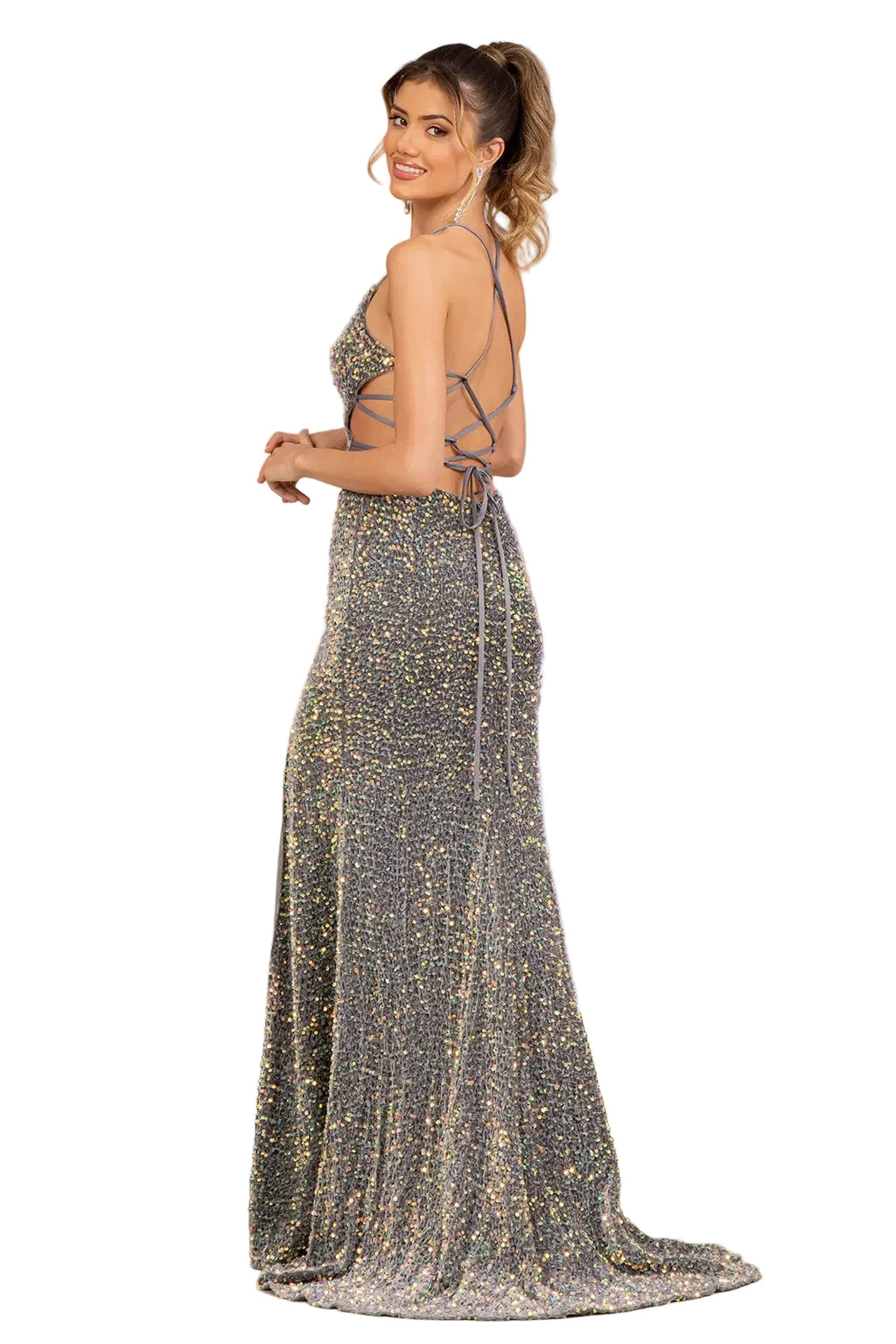 Lace-Up Back Velvet Sequin Dress