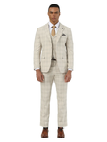 Stacy Adams Plaid Textured 3pc Suit Set, Beige