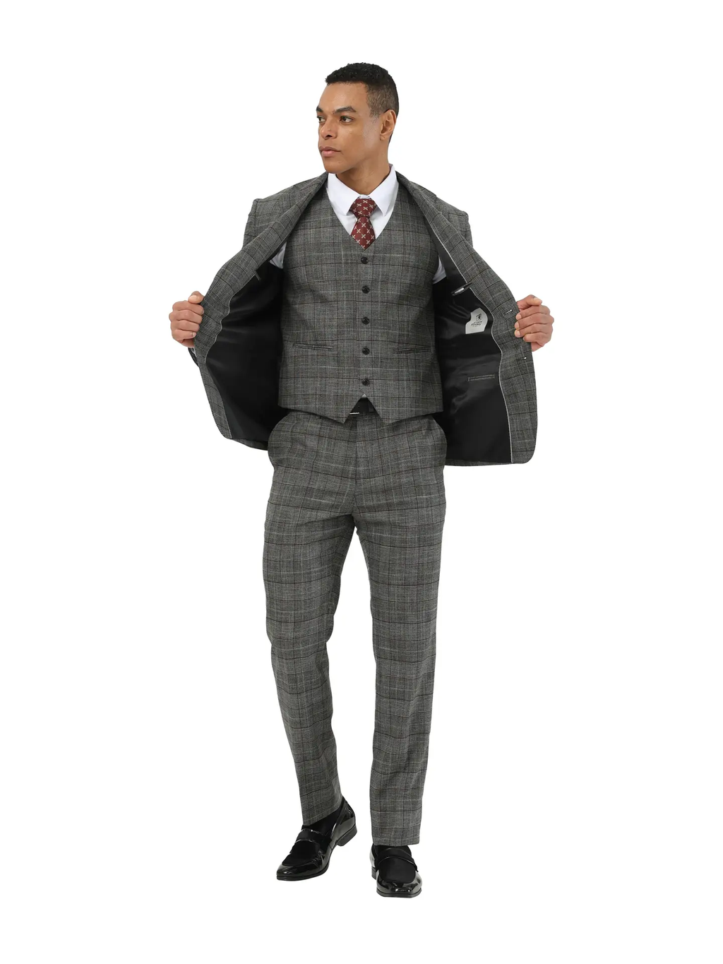 Stacy Adams Glen Plaid Textured 3pc Suit Set, Black