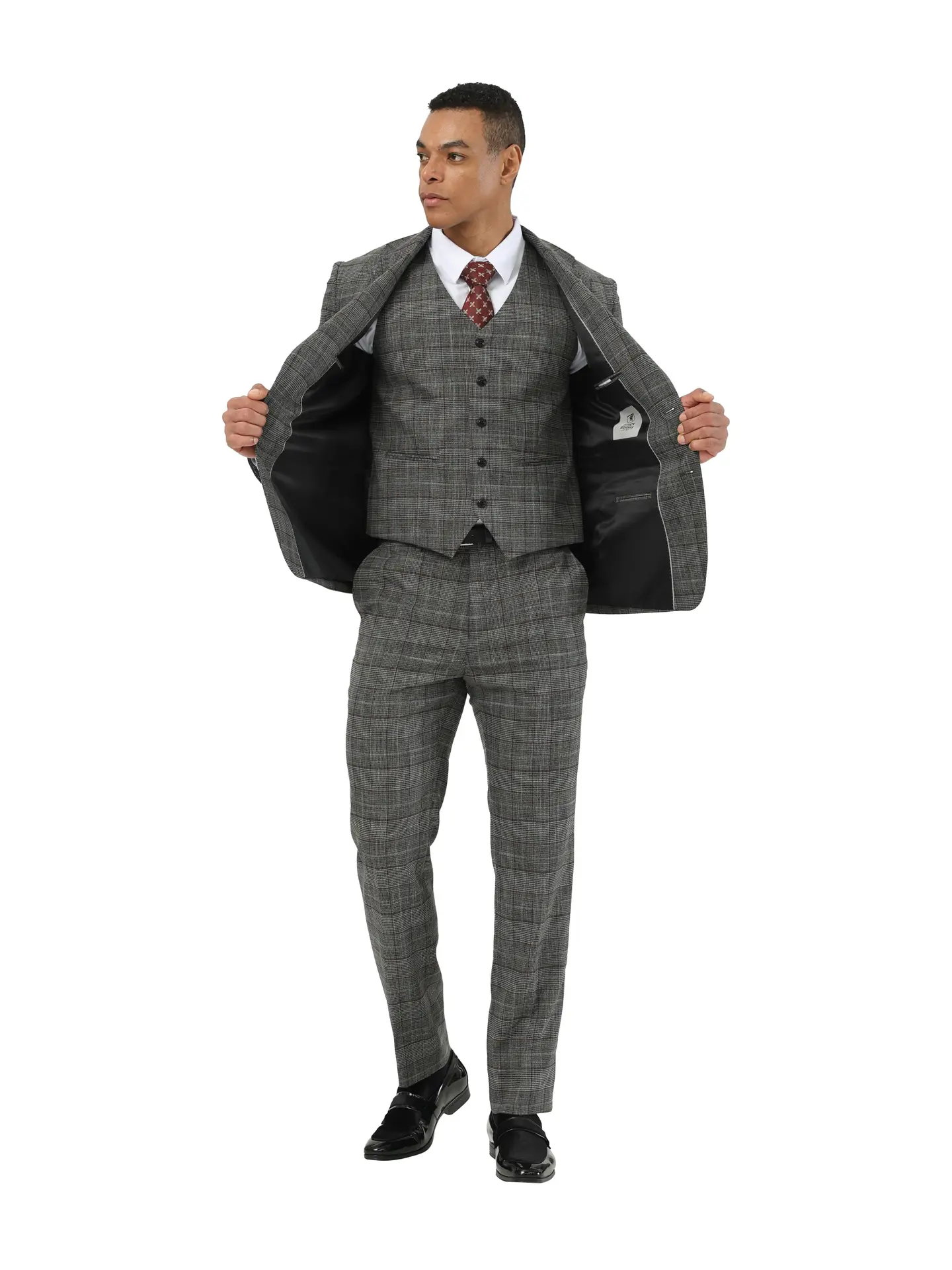 Stacy Adams Glen Plaid Textured 3pc Suit Set, Black