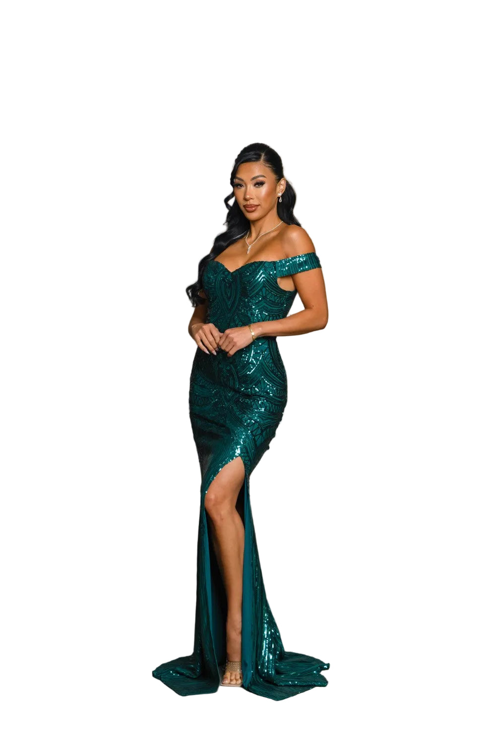 Off Shoulder Sequin Dress Prom/Homecoming/Formal Emerald