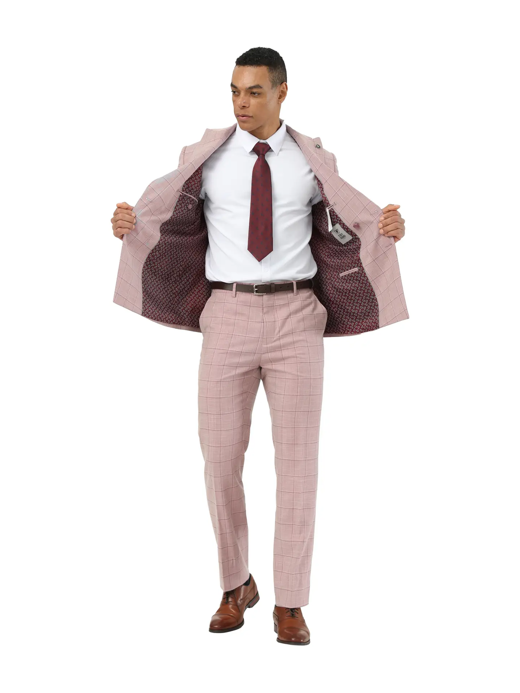 Stacy Adams Double Breasted Windowpane Suit Set, Pink