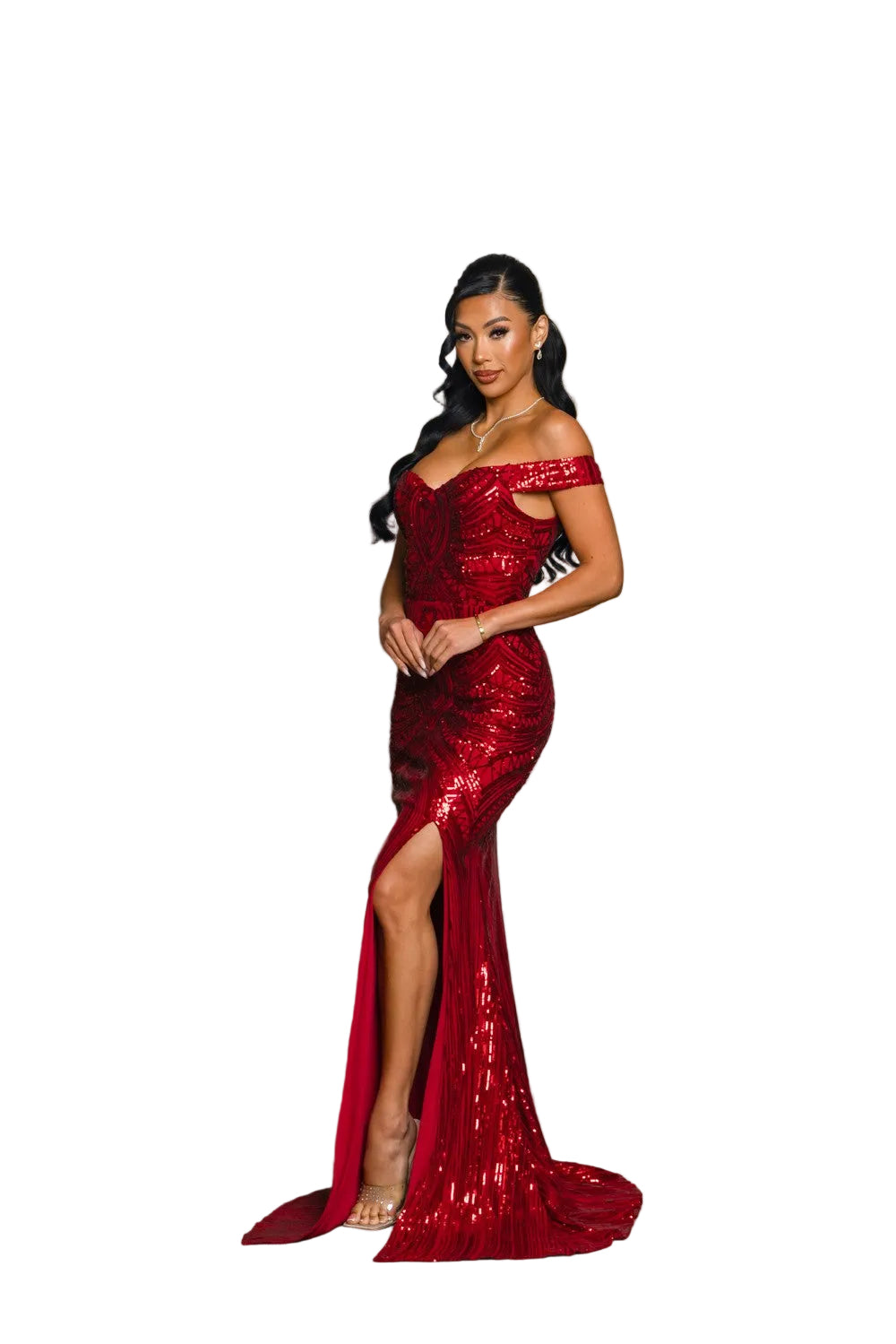 Off Shoulder Sequin Dress Prom/Homecoming/Formal Dark Red