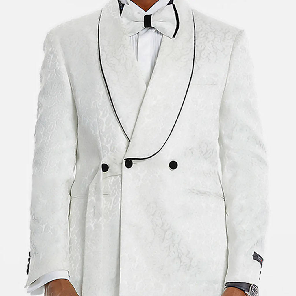 Tazzio 2pc Textured Paisley Double-Breasted Suit, White