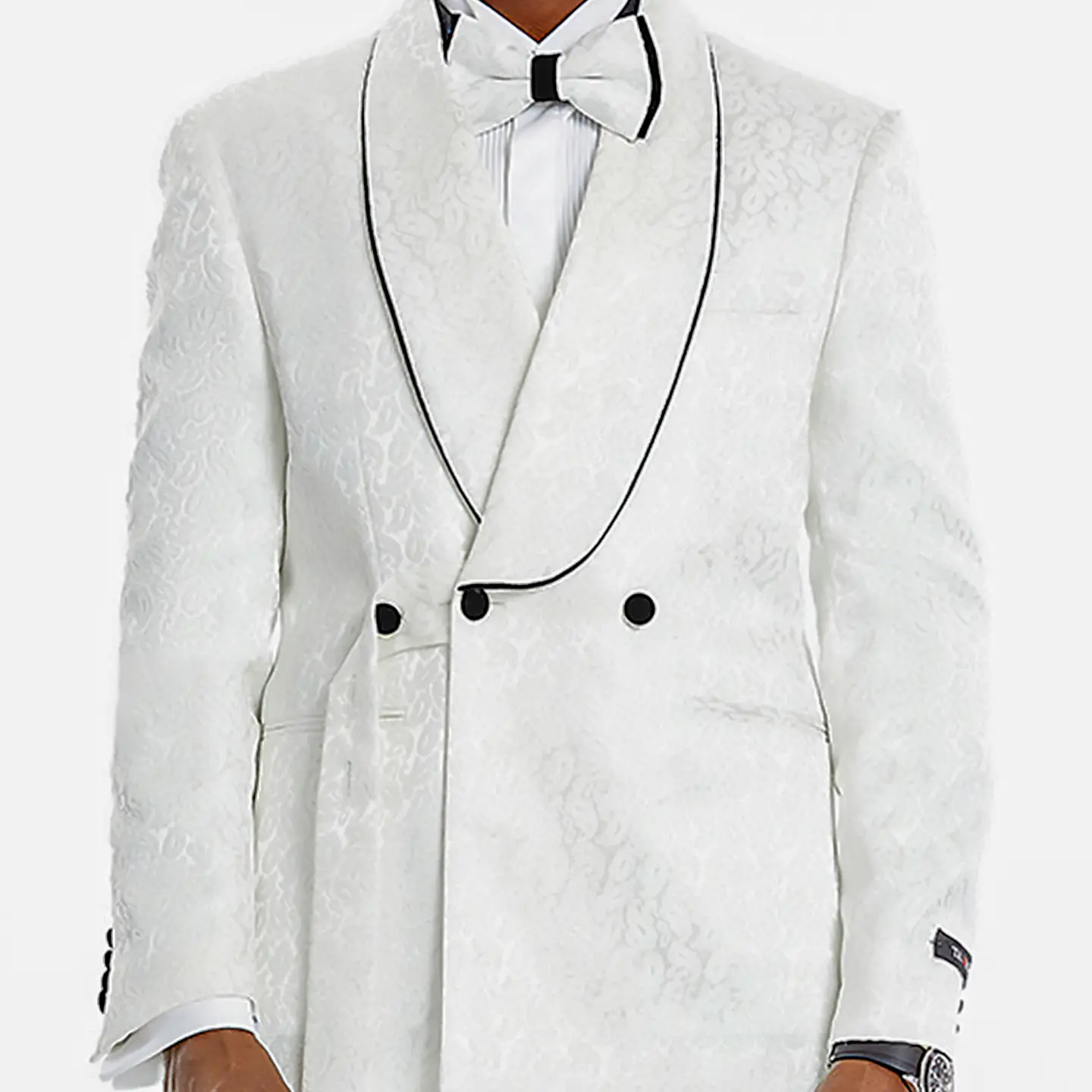 Tazzio 2pc Textured Paisley Double-Breasted Suit, White