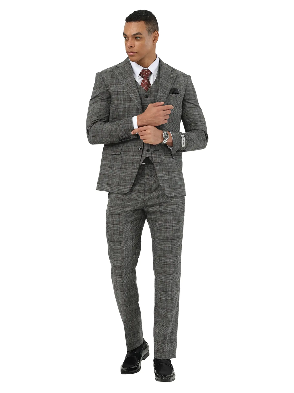 Stacy Adams Glen Plaid Textured 3pc Suit Set, Black