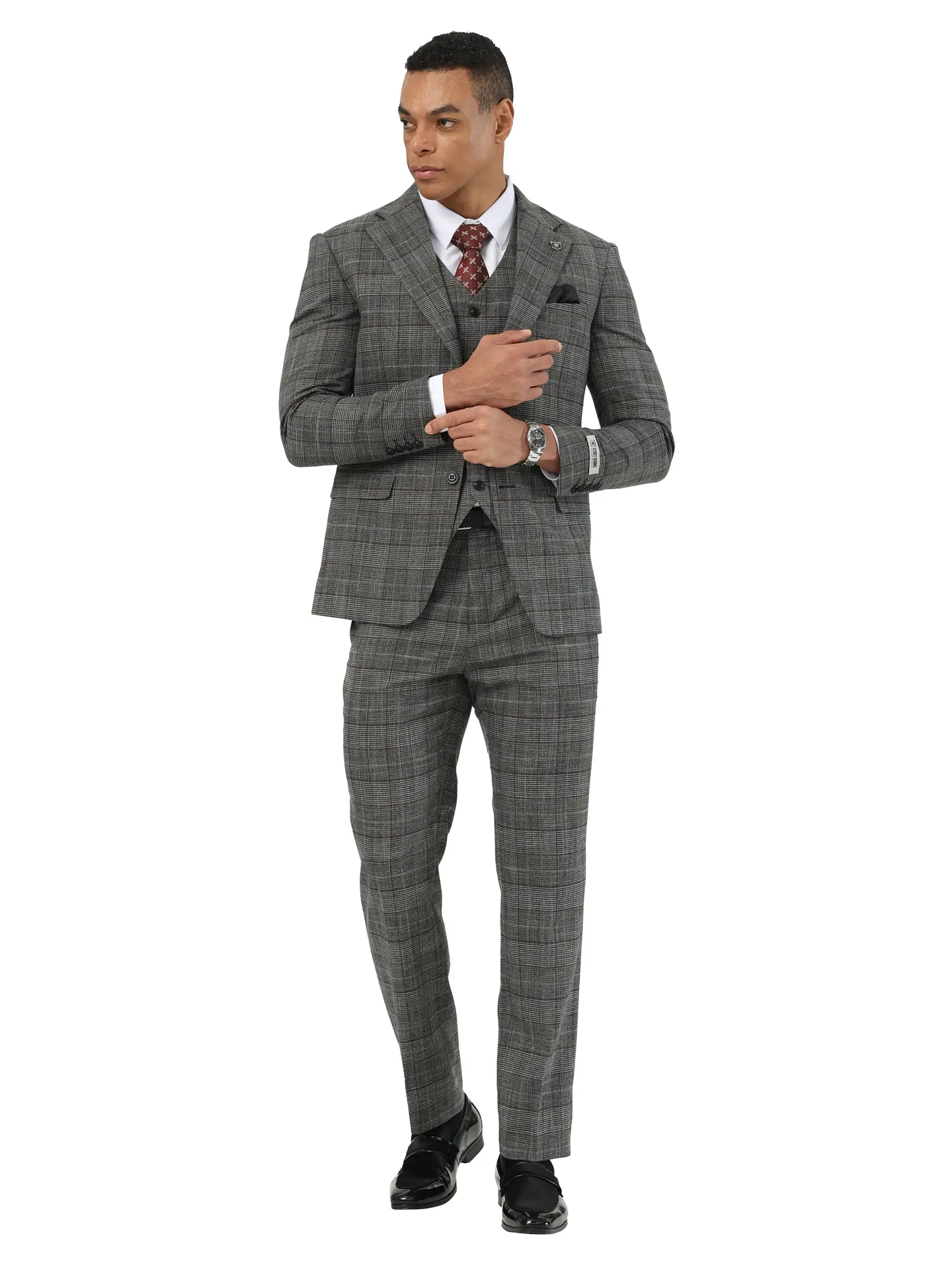 Stacy Adams Glen Plaid Textured 3pc Suit Set, Black