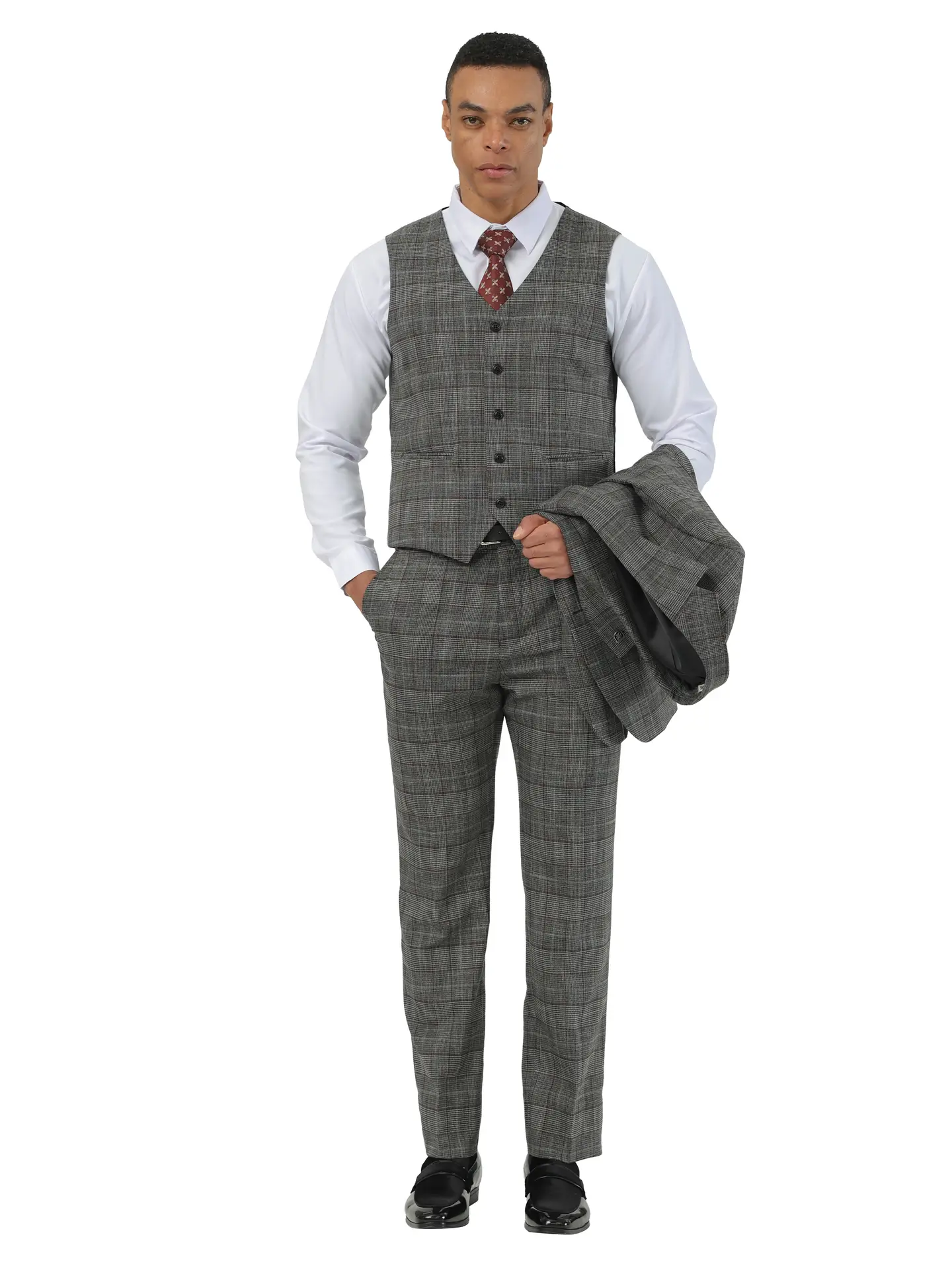 Stacy Adams Glen Plaid Textured 3pc Suit Set, Black