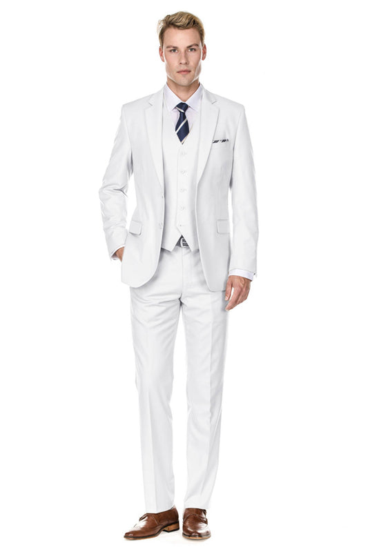 Bravemans Men’s Classic 3 Piece Slim Fit Suit White