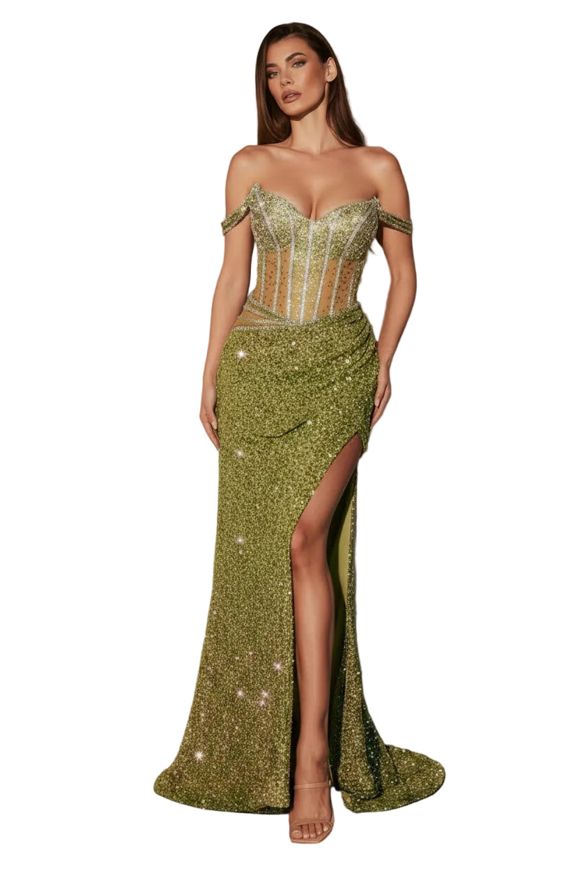 Glitter Off Shoulder Sequin Fitted Dress