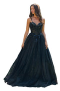 Spaghetti Strap V-Neck Glitter A-Line Dress with Corset Cover