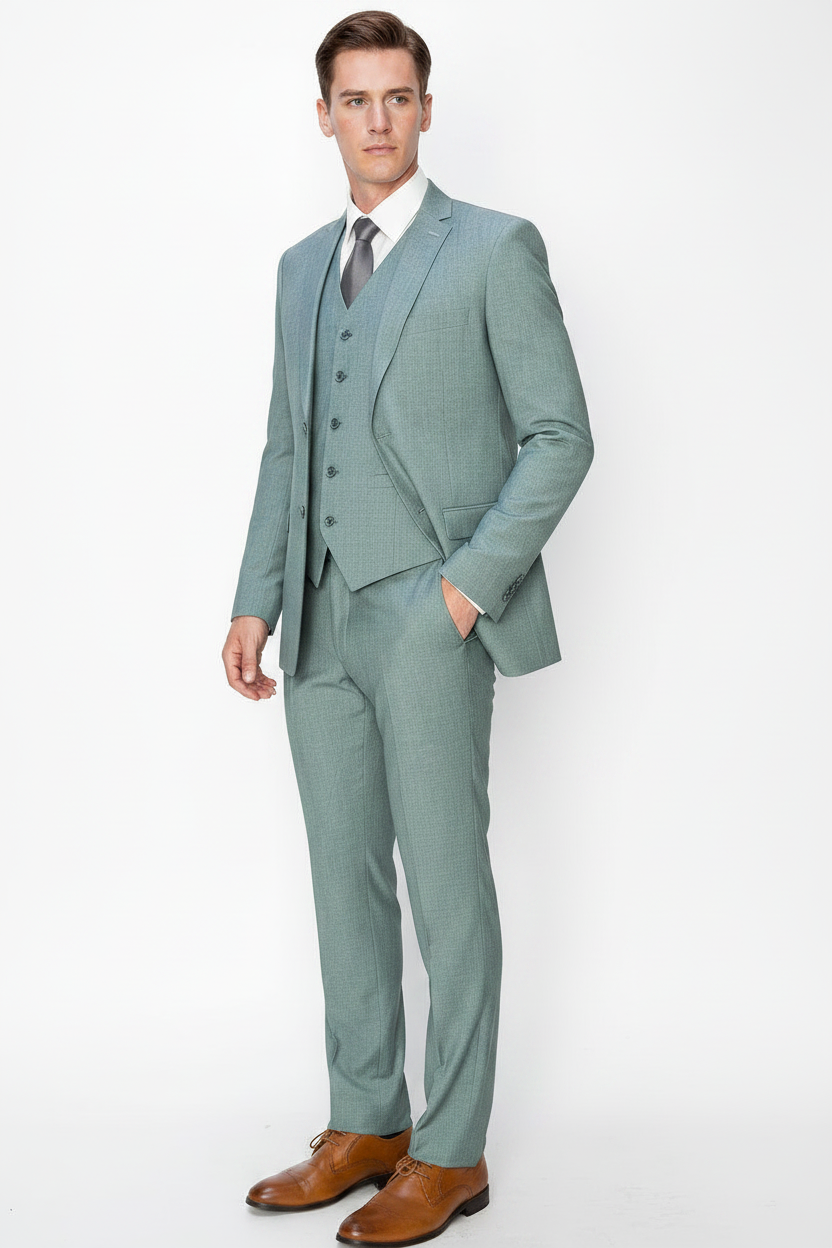 Men's 3 Piece Green Slim Fit