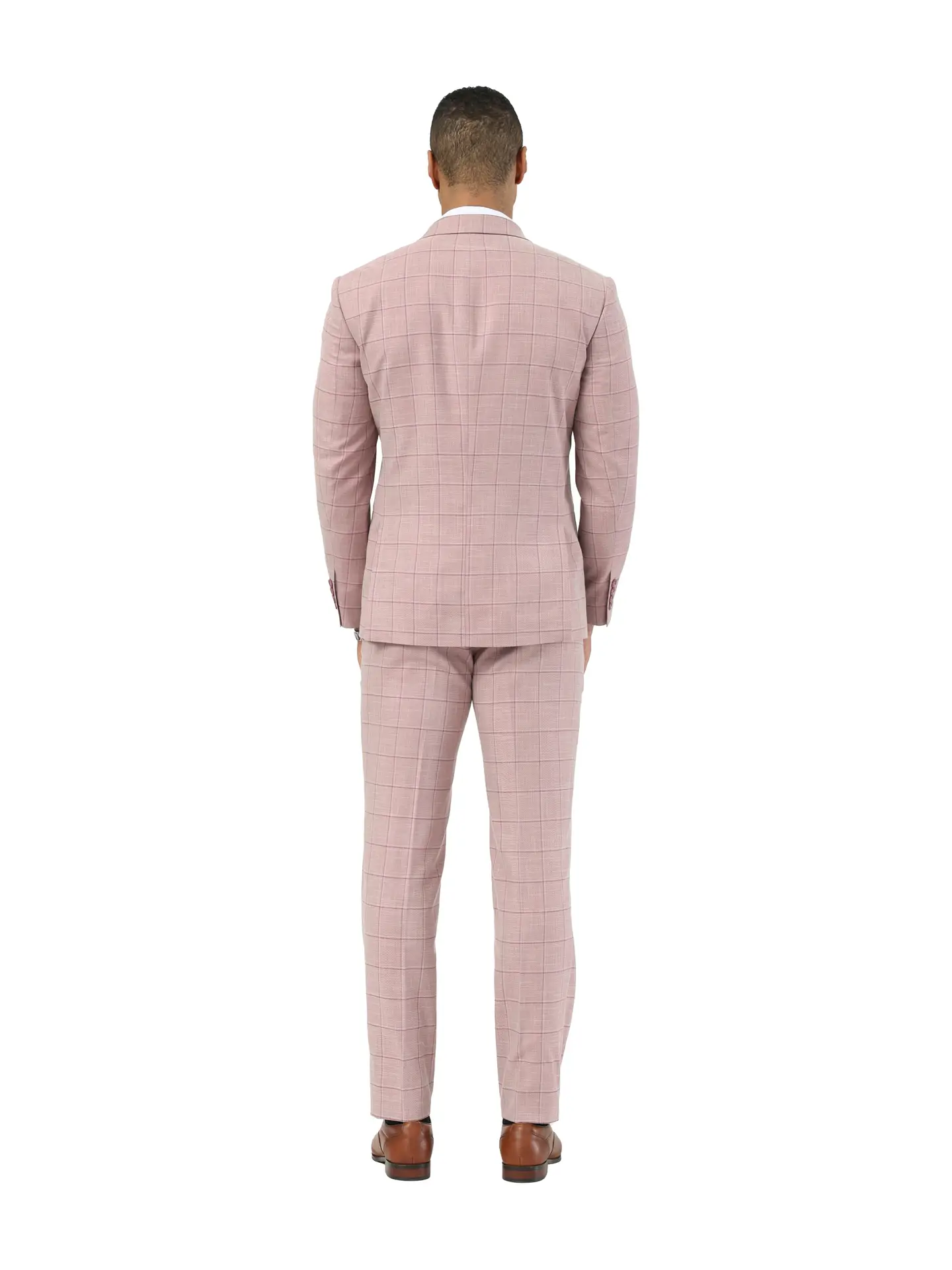Stacy Adams Double Breasted Windowpane Suit Set, Pink