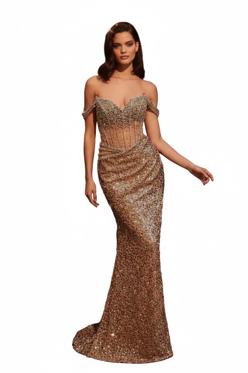 Glitter Off Shoulder Sequin Fitted Dress