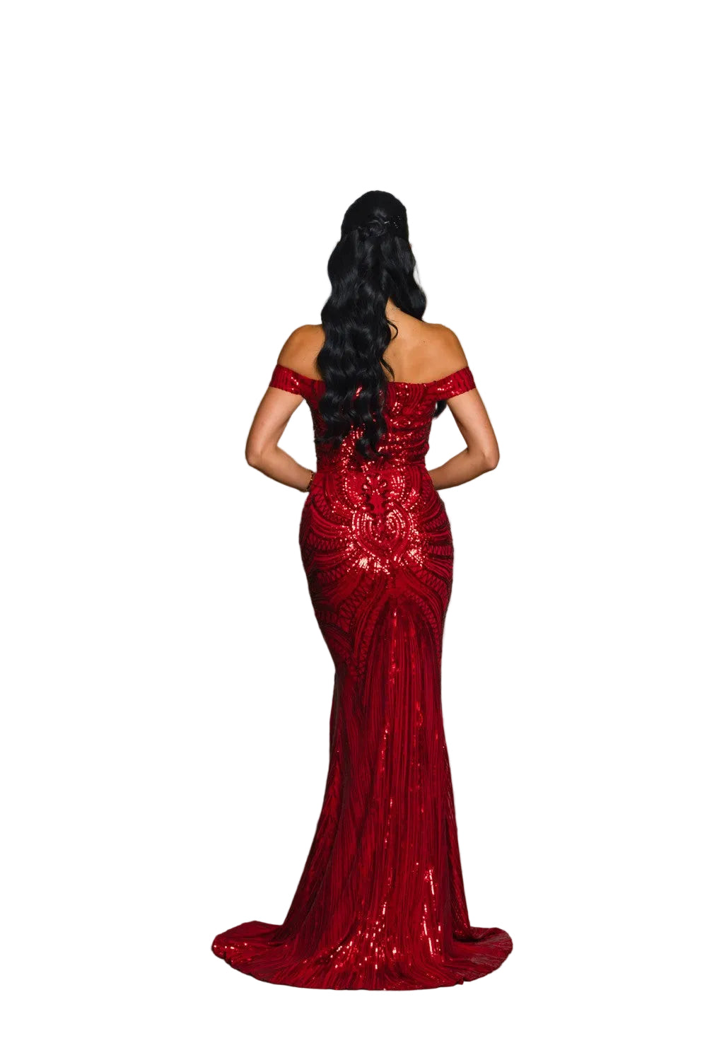 Off Shoulder Sequin Dress Prom/Homecoming/Formal Dark Red