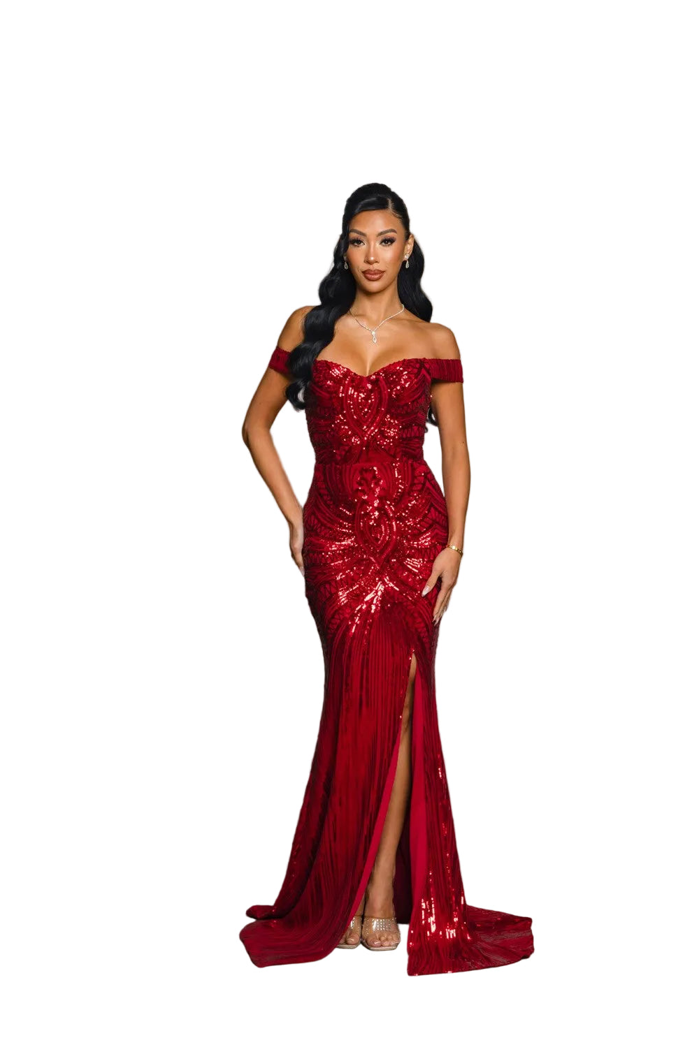 Off Shoulder Sequin Dress Prom/Homecoming/Formal Dark Red