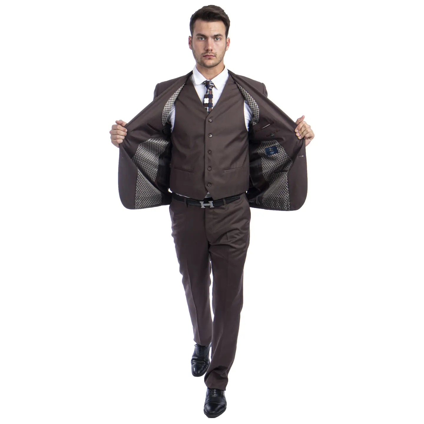 Mens Suit Premium Wool 3pc Modern Fit w/ Vest, Cocoa