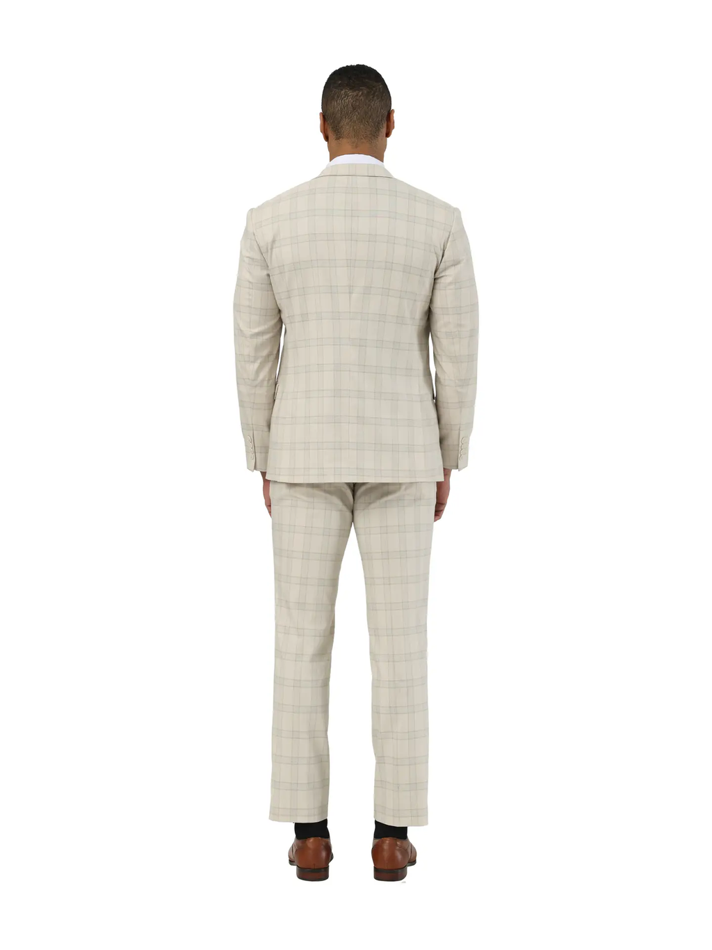 Stacy Adams Plaid Textured 3pc Suit Set, Beige