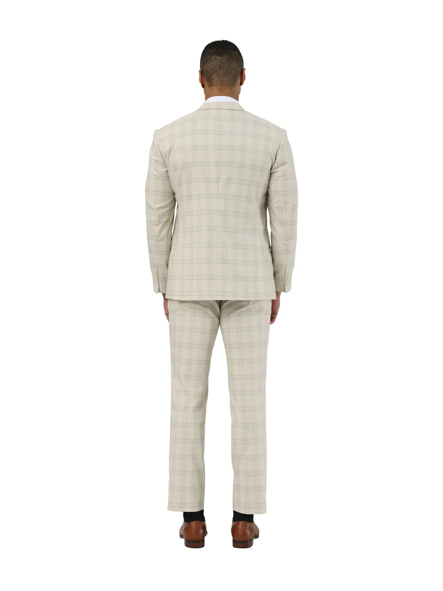 Stacy Adams Plaid Textured 3pc Suit Set, Beige