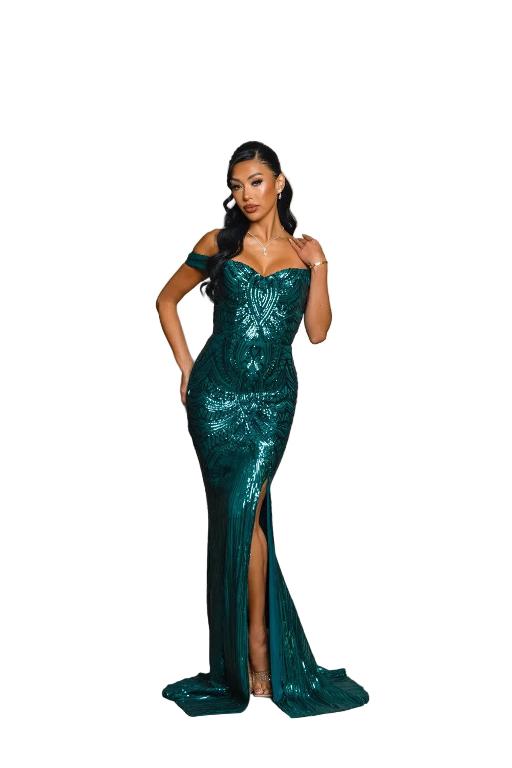Off Shoulder Sequin Dress Prom/Homecoming/Formal Emerald