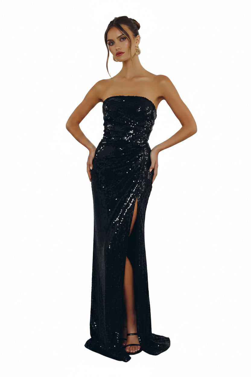 Smooth Zipper Strapless Gown