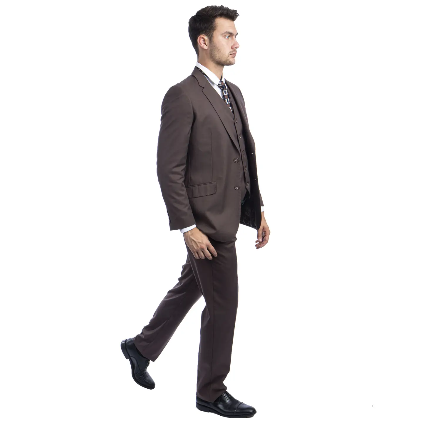Mens Suit Premium Wool 3pc Modern Fit w/ Vest, Cocoa